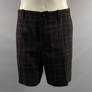 MR TURK Size 36 Black Red & Purple Window Pane Polyester Blend Wide Leg Shorts